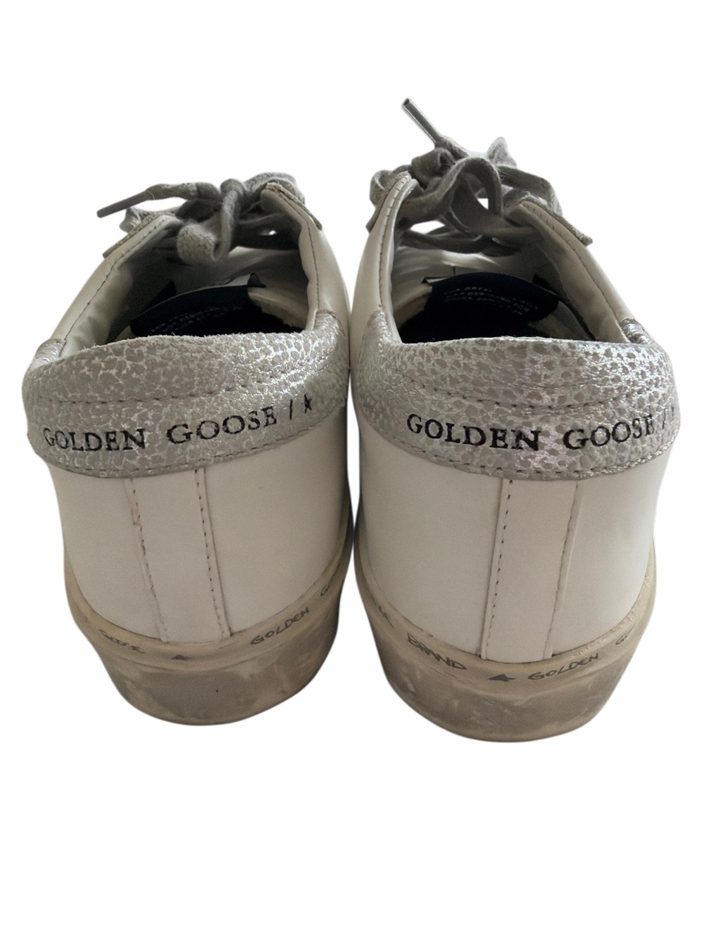Golden Goose Hi Star Leather Platform Sneakers Silver Cracked Silver Star - Picture 3 of 6